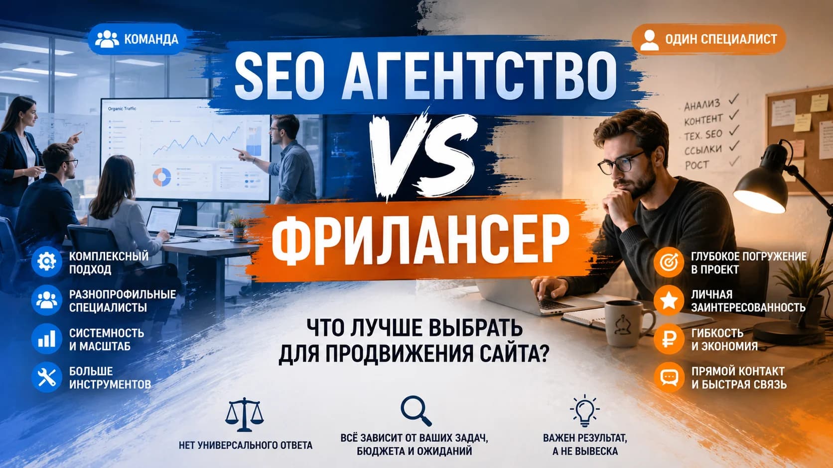 SEO агентство vs фрилансер: что лучше выбрать для продвижения сайта