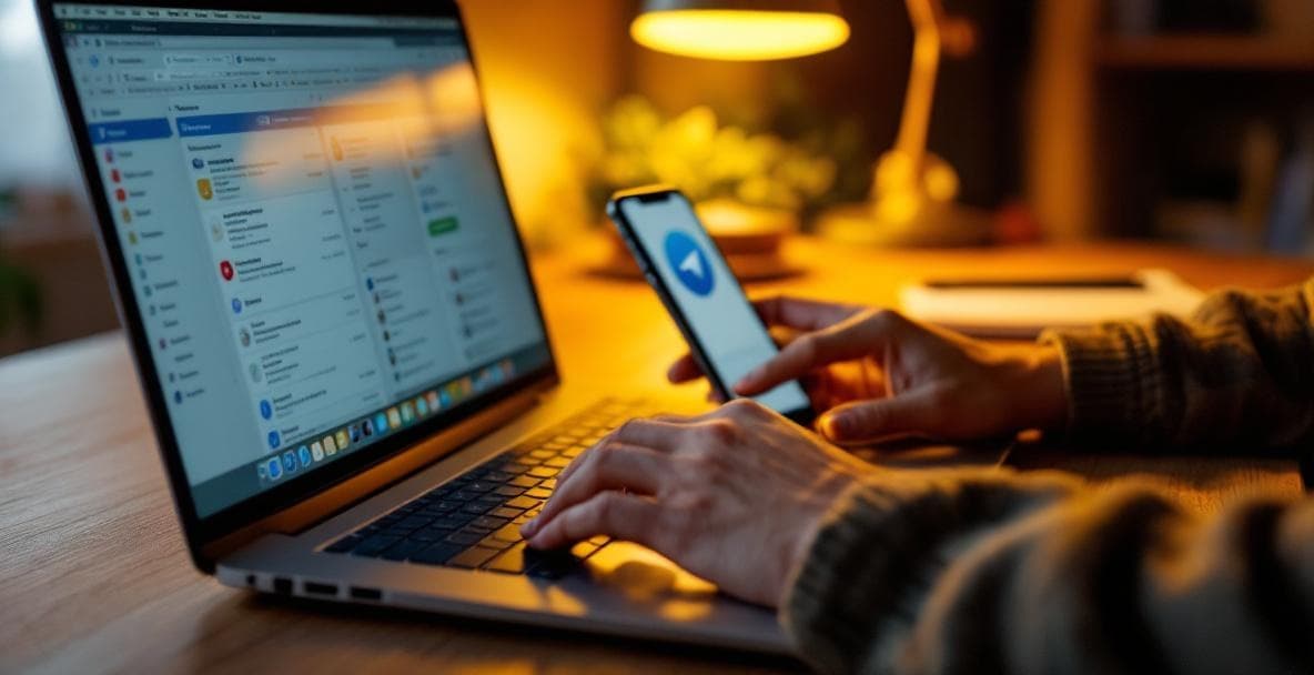 Разработка Telegram бота: ноутбук, телефон и рабочее место программиста